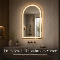 Kingstin Espejo LED Baño Arqueado Sin Marco HD Económico, Tamaño Personalizado y 3 Luces para Hotel