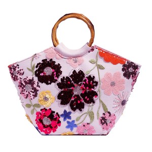 Hot Selling Seaside <b>Sequin</b> Flower Bamboo-section Handle Tote Bags Women's Mesh Glitter Beach Bags Zipper Hand-Held <b>Handbags</b> - Product Image 1