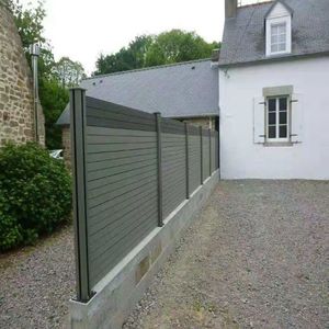 Design moderno balcone <span class=keywords><strong>legno</strong></span> WPC Privacy pannelli PVC trattato termicamente recinzione in metallo copertura per la casa giardino piscina rivestimento di sicurezza - Product Image 6