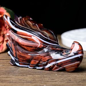 Tête de dragon en cristal de soie noire et rouge sculptée à la main de haute qualité Fanshi en gros, modèle artisanal poli pour la décoration de la maison, cadeaux - Product Image 4