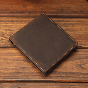 Portafoglio da <span class=keywords><strong>Uomo</strong></span> Corto Bifold <span class=keywords><strong>in</strong></span> Vera <span class=keywords><strong>Pelle</strong></span> Crazy Horse con Blocco RFID Personalizzato all'Ingrosso dal Design Sottile e Minimalista - Product Image 3