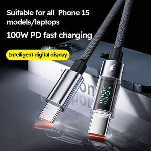 Câbles de données E-Mark 100 Watts, 1 mètre, 100w Type C vers Type C, câble de charge super rapide, câble noir, charge rapide USB-C - Product Image 2