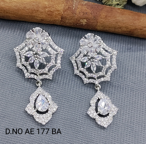 American Diamond Drop Earrings Floral <b>Top</b> Design with Teardrop CZ Pendant Elegant Cubic Zirconia Bridal Wedding Jewelry - Product Image 2