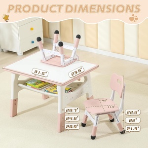 SINKIPA Ensemble <span class=keywords><strong>Table</strong></span> et 2 Chaises Modernes en Plastique pour Enfants, Hauteur Réglable, Plateau <span class=keywords><strong>Multi</strong></span>-<span class=keywords><strong>Activités</strong></span> à Graffiter, Rangement Intégré, Âges 3-8 ans - Product Image 3