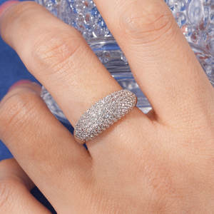 트렌디 한 우아한 5A 큐빅 지르코니아 골드 도금 황동 클래식 힙합 아이스 아웃 클러스터 웨딩 파베 돔 반지 여성과 남성 - Product Image 6