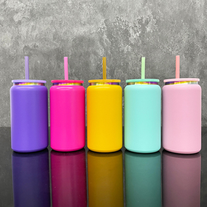 25 confezioni USA magazzino arcobaleno sotto 16oz polvere rivestito in acciaio inox lattina di metallo con coperchio colorato e paglia - Product Image 2