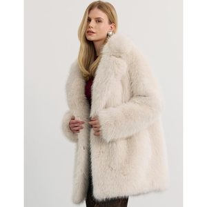 Manteau long en fausse fourrure pour femme, col à revers moelleux, veste d'hiver chaude, vêtement d'extérieur épais et duveteux, manteau tendance à manches longues - Product Image 4
