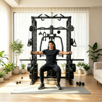 Rack de musculation réglable en acier avec chargeur de plaques et machine Smith pour exercices des bras, du torse, des jambes et du dos - Équipement de gym à domicile