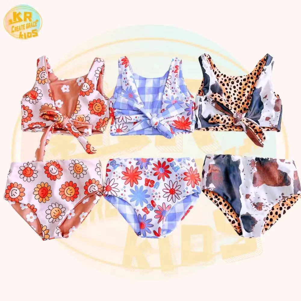 Conjunto de biquíni de duas peças para bebês, trajes de banho estampados reversíveis de verão para crianças e meninas, mais vendidos