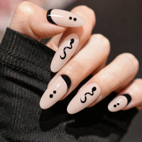 Faux ongles à presser moyens, base nude, motif serpent français noir, réutilisables, à coller, pour la vente en gros