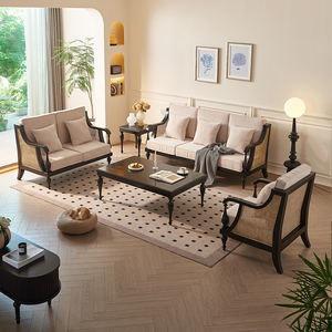 Ensemble de canapés en rotin nordique rétro en bois de frêne OEM, fauteuil moderne minimaliste en cannage, <span class=keywords><strong>causeuse</strong></span> 3 places, meubles pour salon, hôtel, maison - Product Image 2