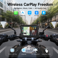Bestsonic Reproductor Multimedia para Motocicleta de 7'' con Cámara Dual 4K, Apple Carplay Inalámbrico, Android Auto, Navegación GPS para Motocicletas