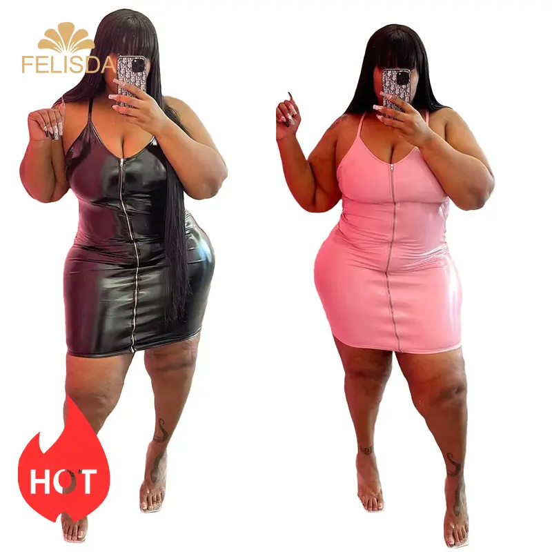 5xl artı boyutu kadın elbiseleri giyim Bodycon PU deri elbise Vestido yaz kısa kolsuz seksi gece kulübü Mini elbise