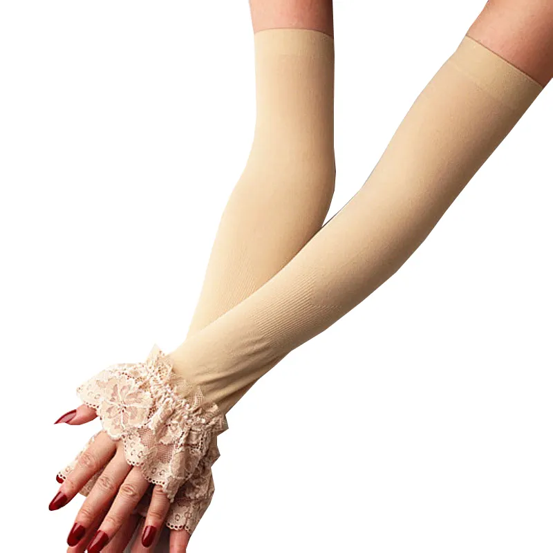 Sidiou Group 1 Pair Elastic Sleeve Driving Gloves Long Fingerless Ice Silk Summer Sunscreen Women anti UV Lace Arm Sleeve