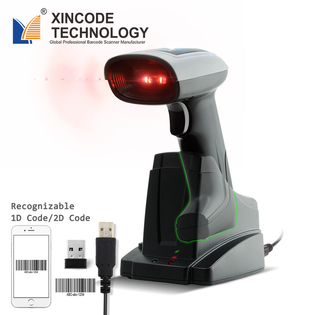 Xincode Supermarket 1D Barcode Reader Handheld Wireless Barcode Scanner CCD Scanning Gun USB 2.4G Bar Code Scanner with Base