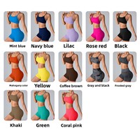 Set Yoga 2 Potong Gaya Eropa Amerika, Seksi, Solid, Bahan Spandex/Nylon Bernapas, Celana Pendek Pengangkat Pinggul Wanita, Elastis untuk Lari