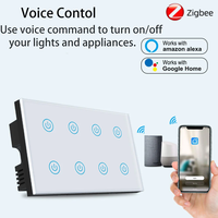Interrupteur mural intelligent Tuya ZigBee 8 voies, interrupteur tactile, commande vocale, Smartlife avec statistiques de consommation d'énergie et verrouillage enfant