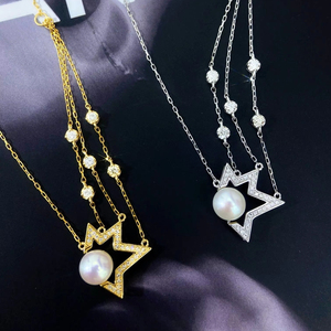 Collana con Ciondolo a Perla Cometa in Oro 18K con Accenti di Diamanti, Accessorio per Creazione di <span class=keywords><strong>Gioielli</strong></span> Lucy Jewelry Wholesale Fashion - Product Image 1