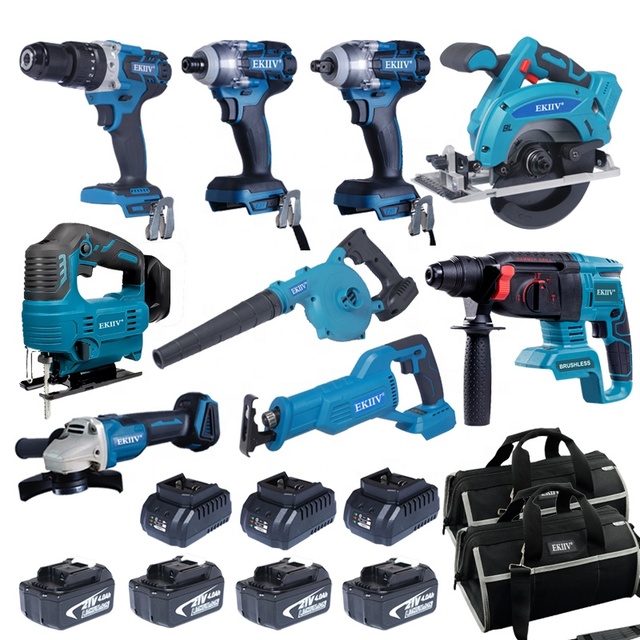 EKIIV Chinese Factory Professional Big Brand 100% Universal Battery 21V 18V Electric Brushless Cordless Tool Set