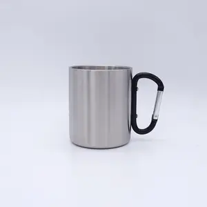 Caneca de acampamento para viagens e caminhadas em metal com logotipo personalizado 200ml, copos mosquetão em aço inoxidável para acampamento ao ar livre com alça