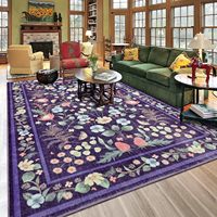Tapis floral vintage grand format violet et bleu, résistant aux taches, facile d'entretien, lavable, antidérapant, pour salon, chambre d'enfant, décoration intérieure