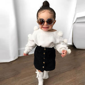 1-6Y Autumn Toddler Baby Kids Girls Clothes <b>Sets</b> Long Sleeve Hairball <b>Knit</b> Tops Sweater+Button Mini Skirt Warm Outfits <b>Sets</b> - Product Image 2