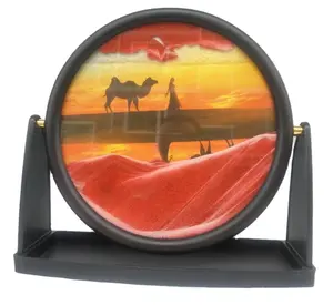 Özelleştirilmiş ev dekorasyon cam el sanatları kum saati sanat sıvı hareket geri dönüşümlü çöl deve Sandscape kum sanat resmi