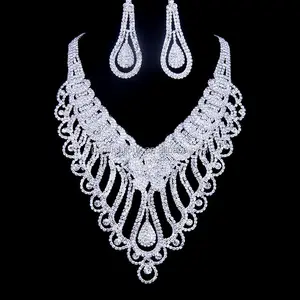 Perhiasan Grosir Set Perhiasan Formal Mewah Set Perhiasan Kostum Mahal Perak Bizuteria Bijoux/