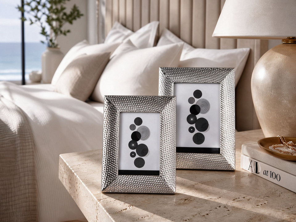 Silver Plated Iron Photo Frame Hammered Textured Metallic Picture ...