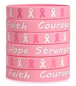 Breast Cancer Awareness Pink Ribbon Bracelets - Hope Faith Strength Courage Wristbands Party Supplies