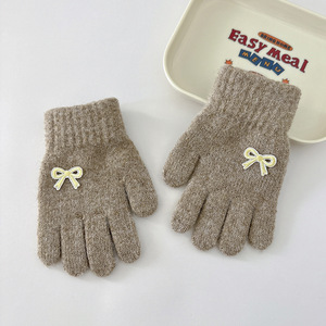 Gants épais d'hiver en laine et cachemire personnalisés vente en gros mignon court mitaines tricotées en acrylique perle nœud papillon utilisation en extérieur chaleur - Product Image 4