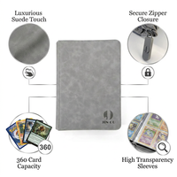 Porte-cartes en cuir suédé de qualité supérieure JIN OU - 9 pochettes - Album de collection à fermeture éclair pour cartes sportives et TCG - Capacité de 360 cartes