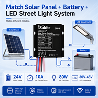 Contrôleur de charge solaire intelligent Sukite MPPT Boost 2480 24V80W 10A pour éclairage public à énergie solaire avec capteur pour projet d'éclairage de rue