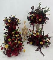 RK316 Fleurs artificielles bordeaux personnalisées populaires, chemin de fleurs pour mariage, rangée de fleurs au sol, boule de fleurs pour la décoration d'événements et de fêtes