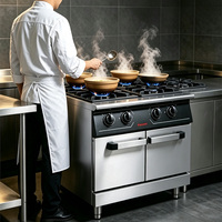 Cuisinière à gaz commerciale JUSTA à 4 brûleurs, base en acier inoxydable, 5000-10000W, gaz naturel/GPL, pour restaurant, restauration, cuisine