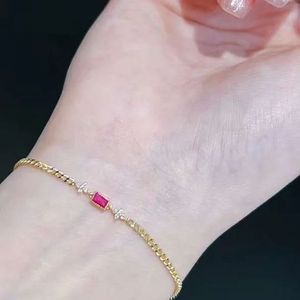 Xinfly 18K Gold Square Rose Ruby Diamond Four-Leaf Clover <b>Gemstone</b> <b>Bracelet</b> Girls Jewelry - Product Image 2