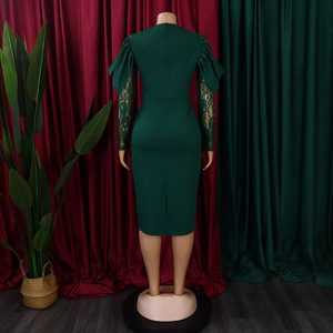 Vestidos Casuales Elegantes de Oficina para Mujer, Estilo Africano, Manga de Encaje, Corte Regular, Tejido Sólido de Verano - Product Image 4