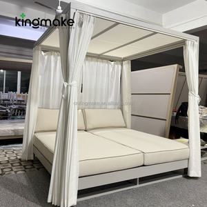 เฟอร์นิเจอร์กลางแจ้งสระว่ายน้ำเลานจ์คู่พร้อมที่บังแดดในสวนเตียงวันผ้าอลูมิเนียมเตียงอาบแดดกลางแจ้งเตียงนอนกลางวัน - Product Image 5