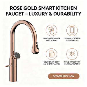 Rubinetto da <span class=keywords><strong>Cucina</strong></span> Professionale di Lusso Estraibile Flessibile Oro Rosa Digitale Caldo Freddo con Doccetta - Product Image 4