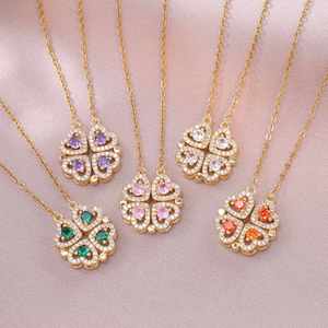 Exquisito Collar de Trébol de Cuatro Hojas de Acero Inoxidable para Mujer, Cadena de Oro con Zirconia, Colgante de Corazón Magnético, Gargantilla, Joyería, Regalo - Product Image 2