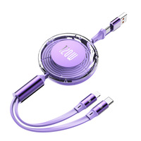 Auto-Ladekabel 6A Einziehbar aus Aluminiumlegierung 2-in-1 Transparent 120W Schnell-Lade-Datenkabel mit Eigenem Logo Perfektes Geschenk