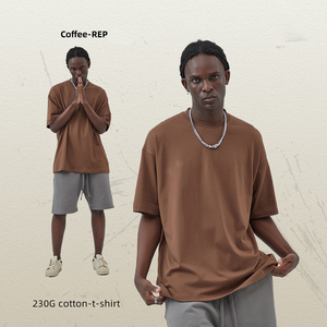 เสื้อยืดผู้ชายไซส์ใหญ่ ผ้าฝ้ายสองเส้น 230 กรัม แขนสั้น สีพื้น สไตล์ FOG ทรงหลวม ขายส่ง - Product Image 2