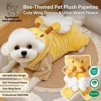 OEM ODM Combinaison quatre pattes pour chien en peluche moelleuse, motif abeille de dessin animé, avec boutons-pression, vêtements de fête pour chiot, tenue pour animal de compagnie