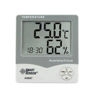 AS807 Humidity Monitor Temperature <b>Clock</b> Alarm <b>Digital</b> Hygrometer - Product Image 1