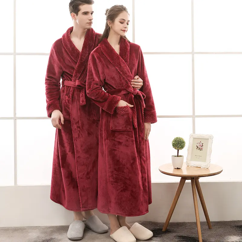 Men Women solid colour Unisex Mink velvet Long Kimono Femme Autumn and winter Soft warm Plus size Dressing Gown Sleepwear