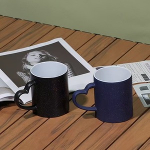 Mug en céramique ciel étoilé scintillant avec anse en forme <span class=keywords><strong>de</strong></span> cœur, <span class=keywords><strong>tasse</strong></span> à <span class=keywords><strong>café</strong></span> vierge pour sublimation pour couples - Product Image 3