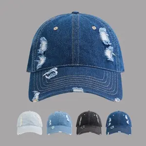 Distressed Washed Denim Unstructured Baseball Cap Hat Vintage Best Selling Custom Design Men Cap For Sale