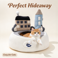 Lit pour chat en forme de château en peluche, maison douce et ronde pour animaux de compagnie, nid en velours, coussin chaud pour chaton, lavable à la main, OEM ODM