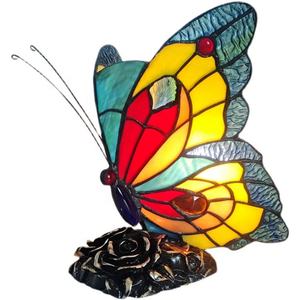 Lampe de table Tiffany de style pastoral artisanale, design papillon en verre pour salon, café - Lustres, luminaires suspendus - Product Image 1