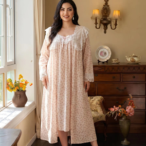 Camisón Modesto para Mujeres Musulmanas de Talla Grande, Viscosa y Algodón Transpirable de Secado Rápido, Cierre con Cordón, Tela de Encaje - Product Image 1